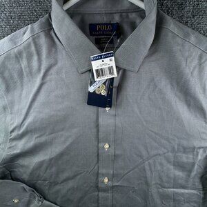 NWT Polo Ralph Lauren SLIM FIT Button Up Shirt Gray Easy Care 17.5 34/35 Cotton